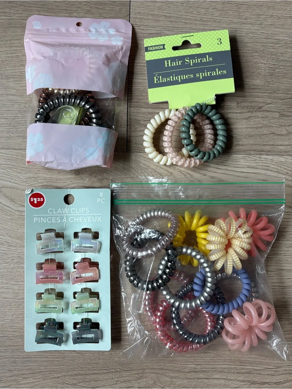 Assorted Spiral Hair Ties & Clips Pack - Neutral & Pastel Colors
